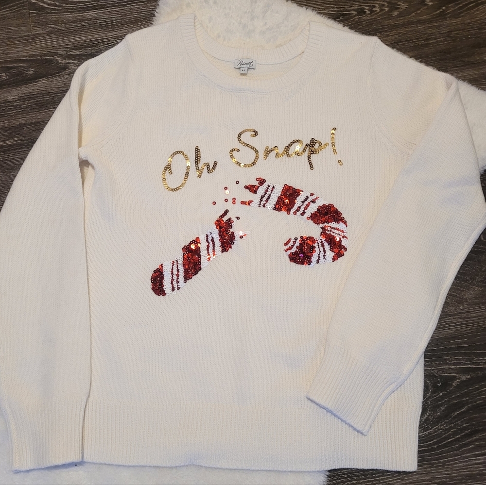 Kismet Oh Snap! Cream Christmas Sweater Sz S